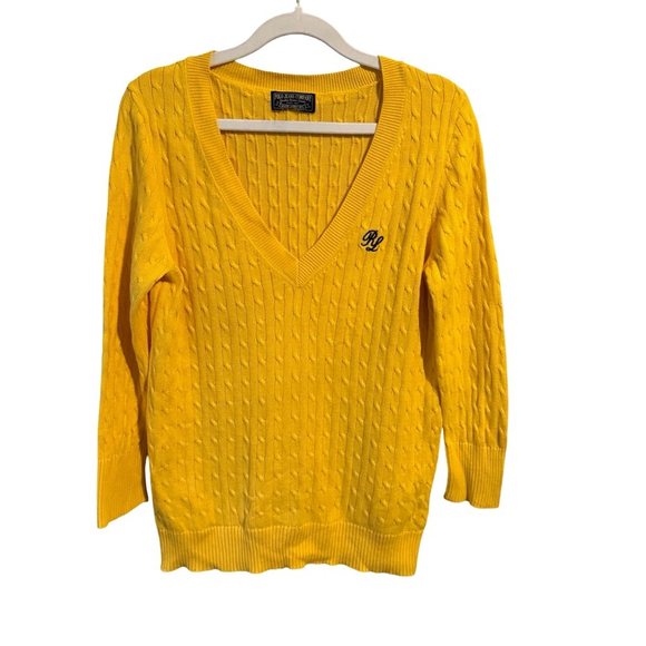 Polo Jeans Company by Ralph Lauren Yellow Cable Knit Sweater Size S Preppy - Picture 1 of 12
